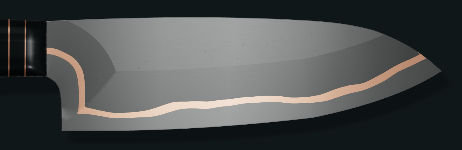 Close detail of copper and steel layers on the smooth Benedikt Chef design study, rendered by Studio